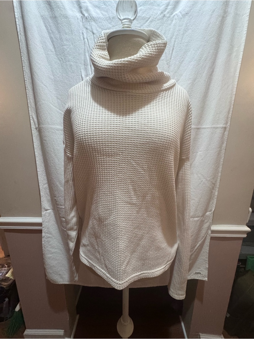 Columbia Cream Waffle Cowl Neck Sweater